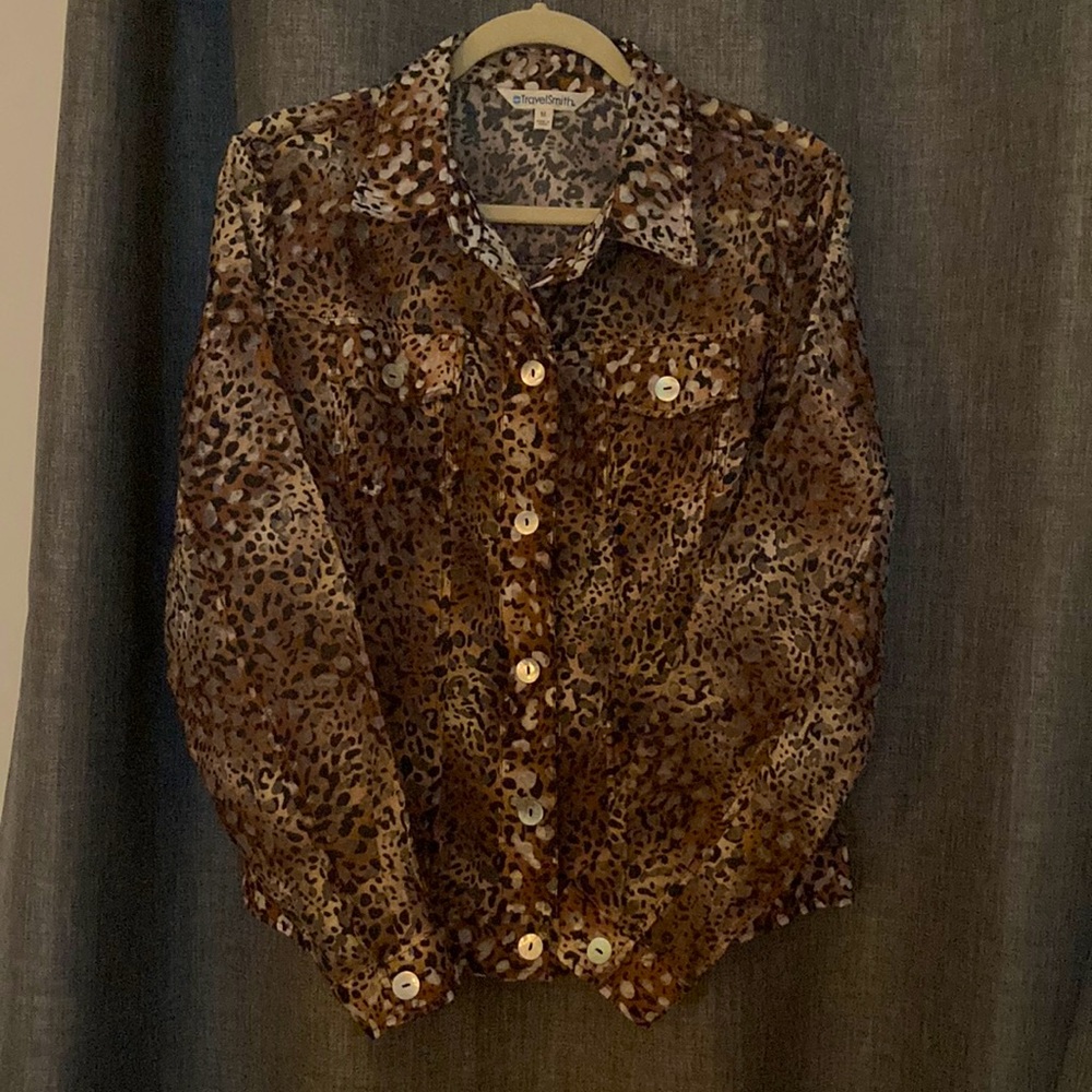 TravelSmith leopard print,burnout fabric lightweight jacket or blouse, Medium